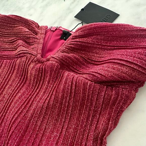 NBD Revolve Phoibe Bodysuit Fuchsia Pink NEW Small Glitter Strapless Party Glam - Picture 3 of 9